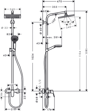 Crometta E 240 1jet Showerpipe with single lever mixer