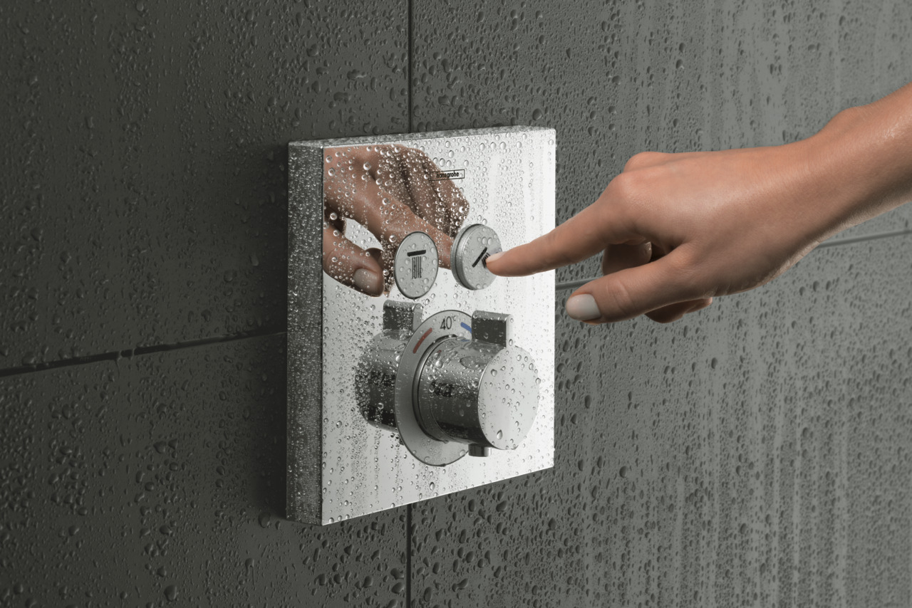 ハンスグローエシャワーセレクト 埋込式サーモスタット バス・シャワー混合水栓 2アウトレット (化粧部)〔EI〕 ハンスグローエ エコスタット：扱いやすいシャワーサーモスタット