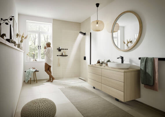 Rainfinity shower pipe in Matte White by hansgrohe.