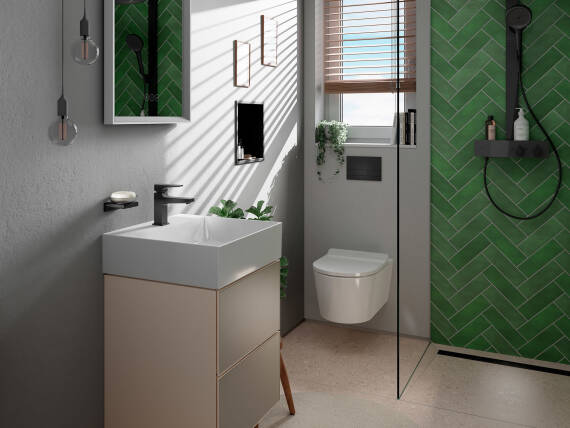 EluPura S toilet med AquaHelix Flush i gæstebadeværelset