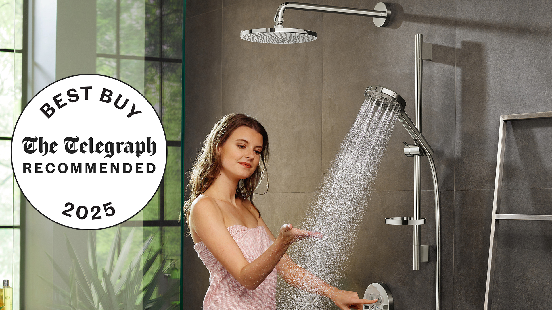 Woman showering with Raindance