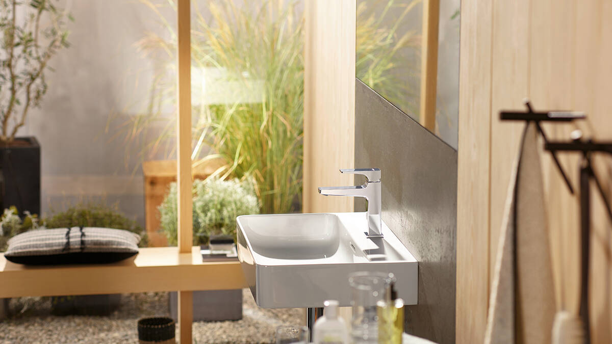 Mediterranean bathroom with floor-to-ceiling windows. Mediterranean bathroom with floor-to-ceiling windows.