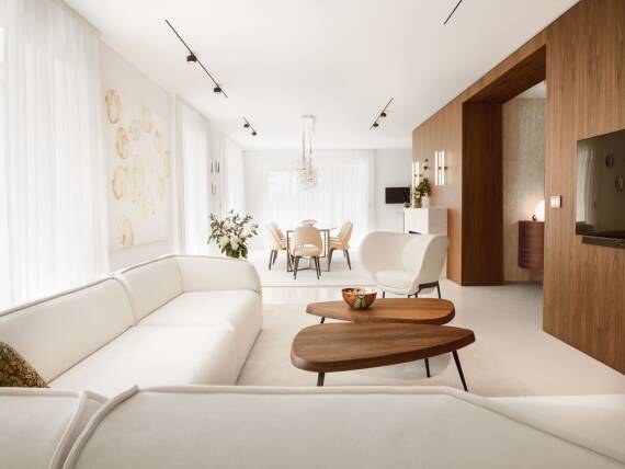 Modern furnished living and dining area. Modern furnished living and dining area.