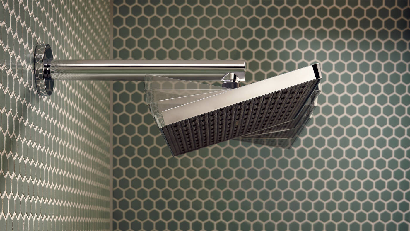 Activera Q overhead shower with an angle that can be adjusted from 10 to 30°.