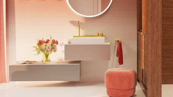 Volledig met hansgrohe ingerichte droombadkamer in Polished Gold Optic.