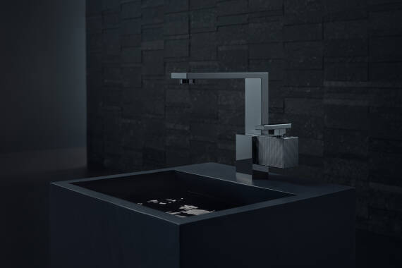 AXOR Edge single lever basin tap. Polished black chrome.