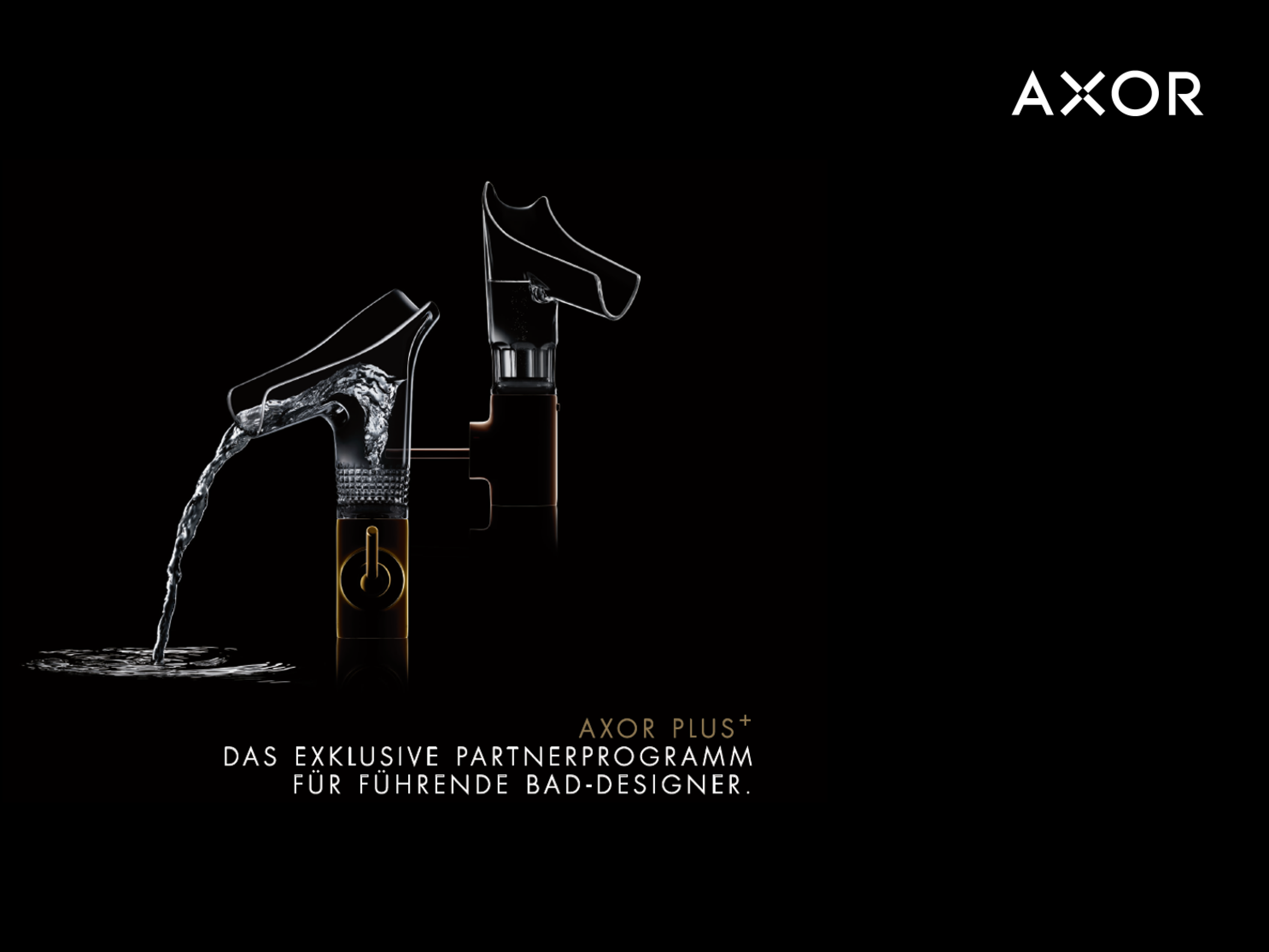 Zwei Wasserhähne, Werbeslogan für das AXOR PLUS+ Programm. Zwei Wasserhähne, Werbeslogan für das AXOR PLUS+ Programm.