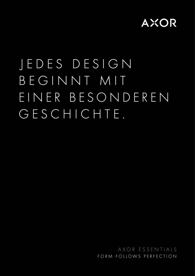 Cover page of the AXOR Essentials brand brochure.