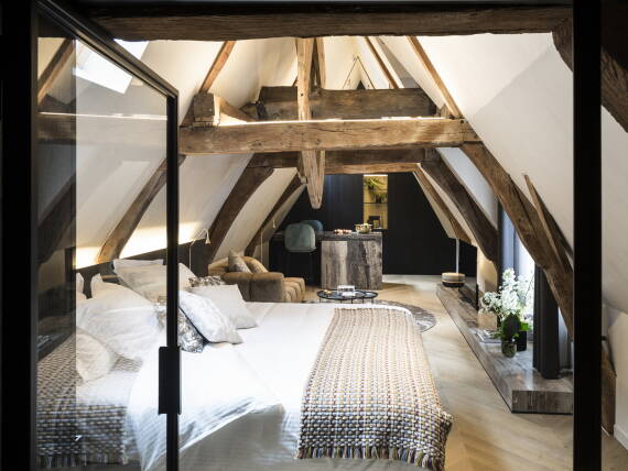 Offenes Schlafzimmer im Designhotel De Gulde Schoen in Antwerpen Offenes Schlafzimmer im Designhotel De Gulde Schoen in Antwerpen