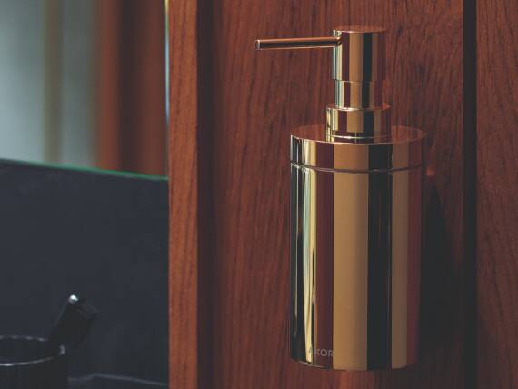 The AXOR Universal Circular Accessories soap dispenser.