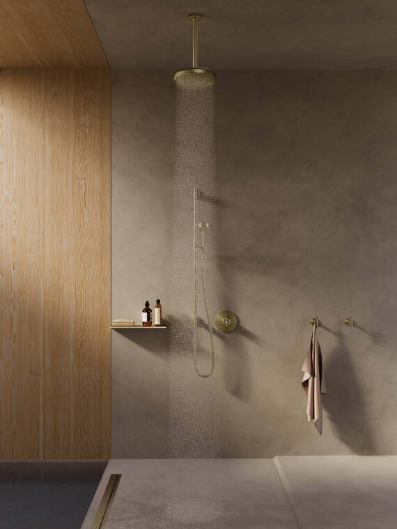 Part ambiance of the AXOR Archivio Overhead shower and thermostat for concealed installation with AXOR Universal Circular Accessories