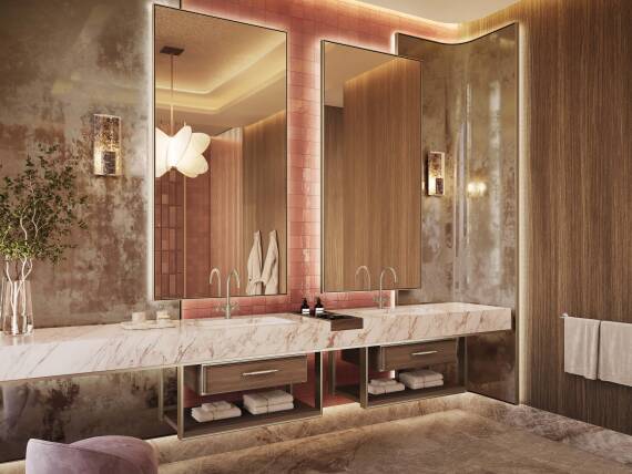 AXOR Archivio basin mixers at double marble vanity