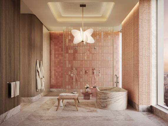 Spa-inspired bathroom with freestanding marble tub