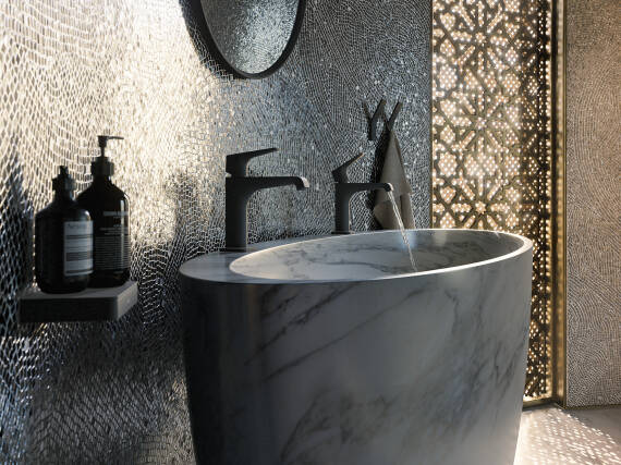AXOR Citterio E wall-mounted three-hole basin mixer. Chrome.