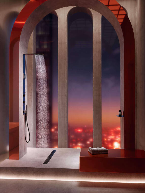 AXOR bathroom concept Utopian Dream by Masquespacio with AXOR ShowerComposition in Polished Black Chrome Surface AXOR bathroom concept Utopian Dream by Masquespacio with AXOR ShowerComposition in Polished Black Chrome Surface