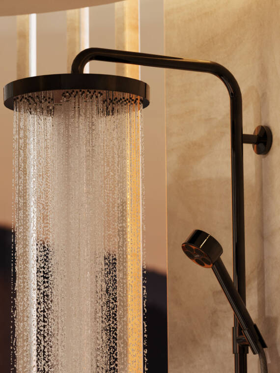 AXOR One modern shower system in Polished Black Chrome