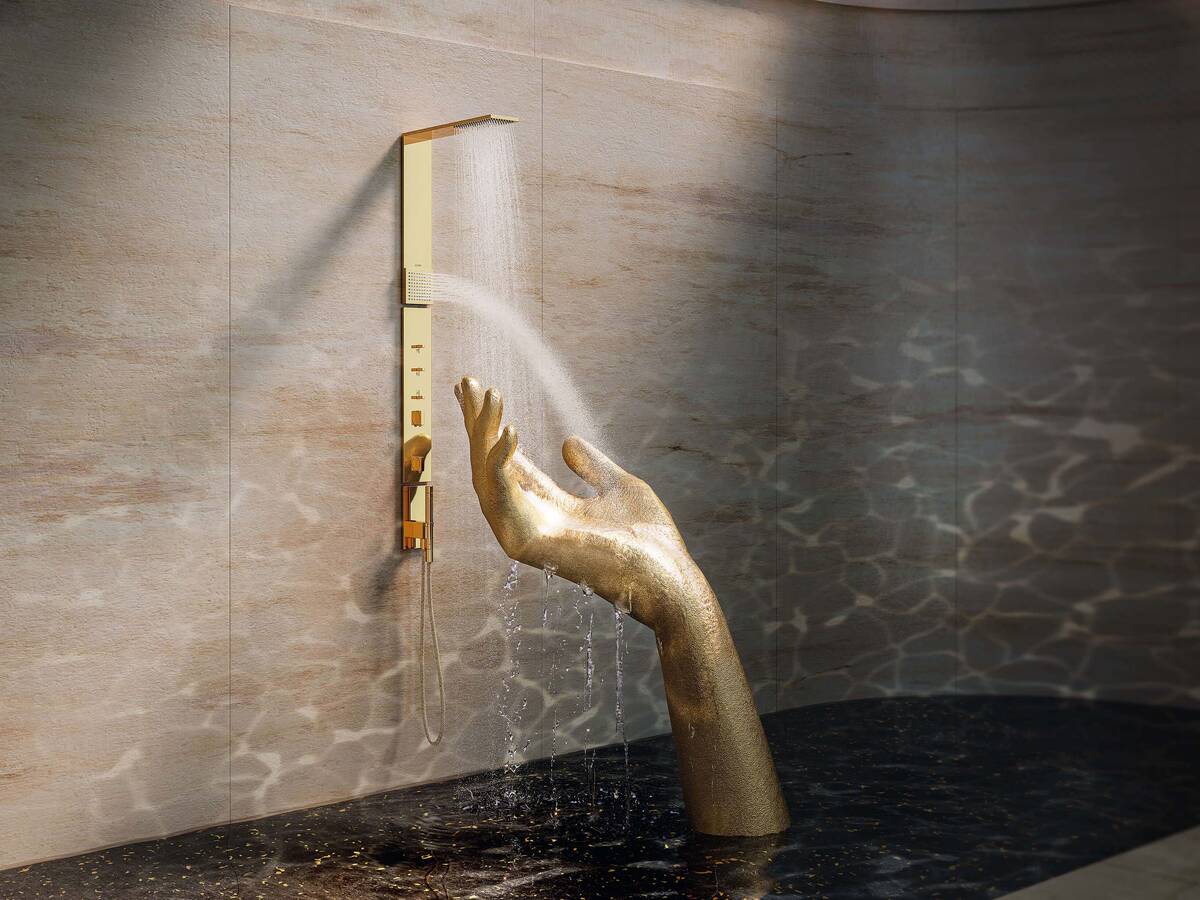AXOR ShowerComposition v provedení leštěný vzhled zlata a zlatá ruka