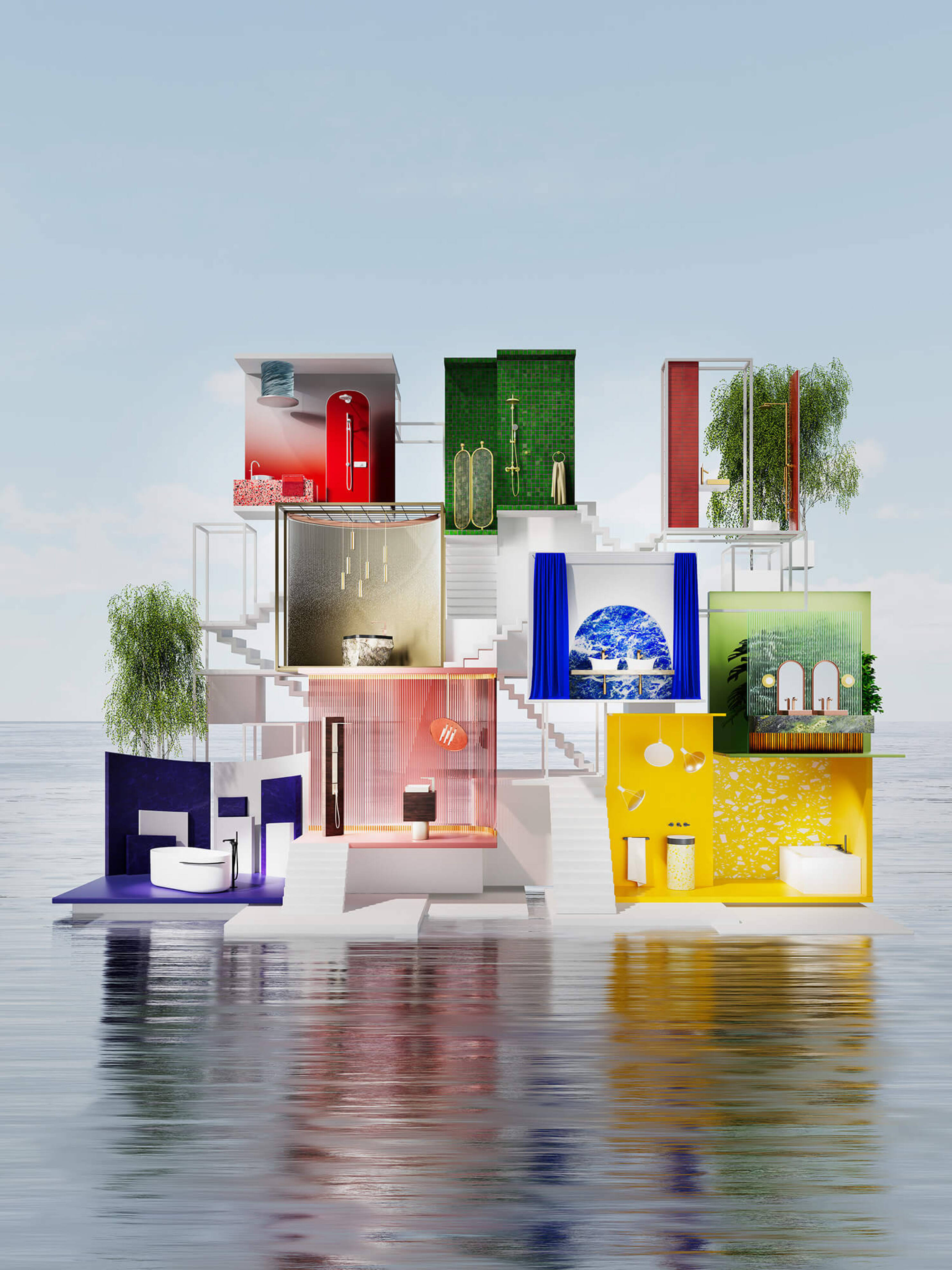 Image de « House of AXOR » avec une sélection des collections de salle de bains AXOR.