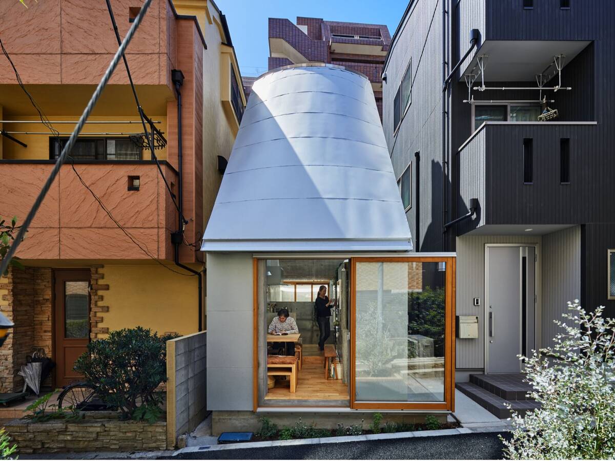 The Front façade of the Love2 House, a micro-home in Tokyo.