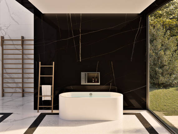 Atrio de la contemplación: concepto de baño de Antonio Citterio con AXOR Incava en la bañera.