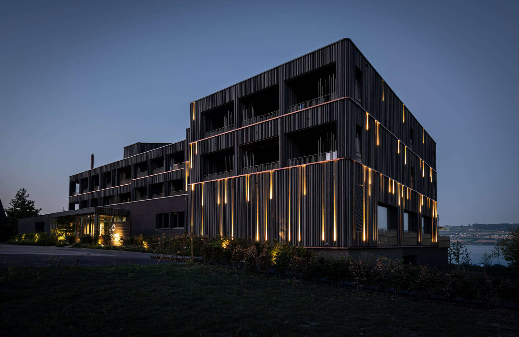 Outside view of the Sonne Seehotel, in a project by Ushi Tamborriello 2022