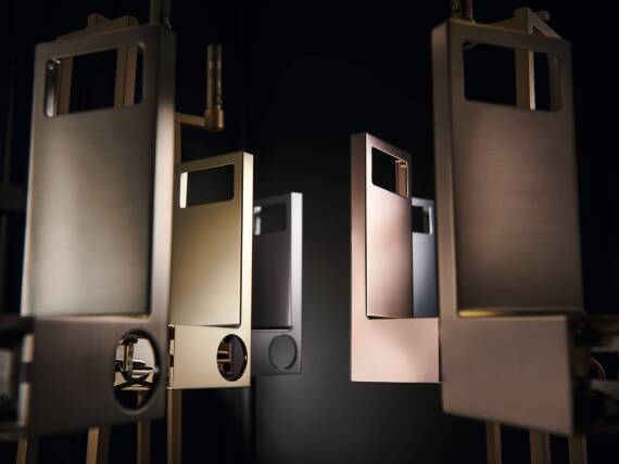 Several AXOR faucet components in different PVD finishes. Several AXOR faucet components in different PVD finishes.