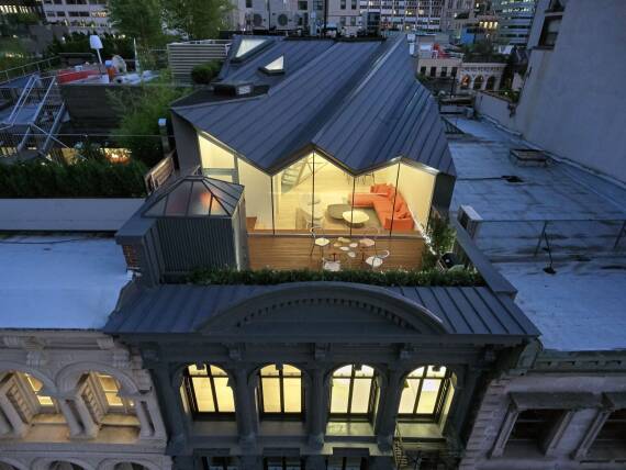The three-story penthouse of NYC’s Stealth Building. The three-story penthouse of NYC’s Stealth Building.