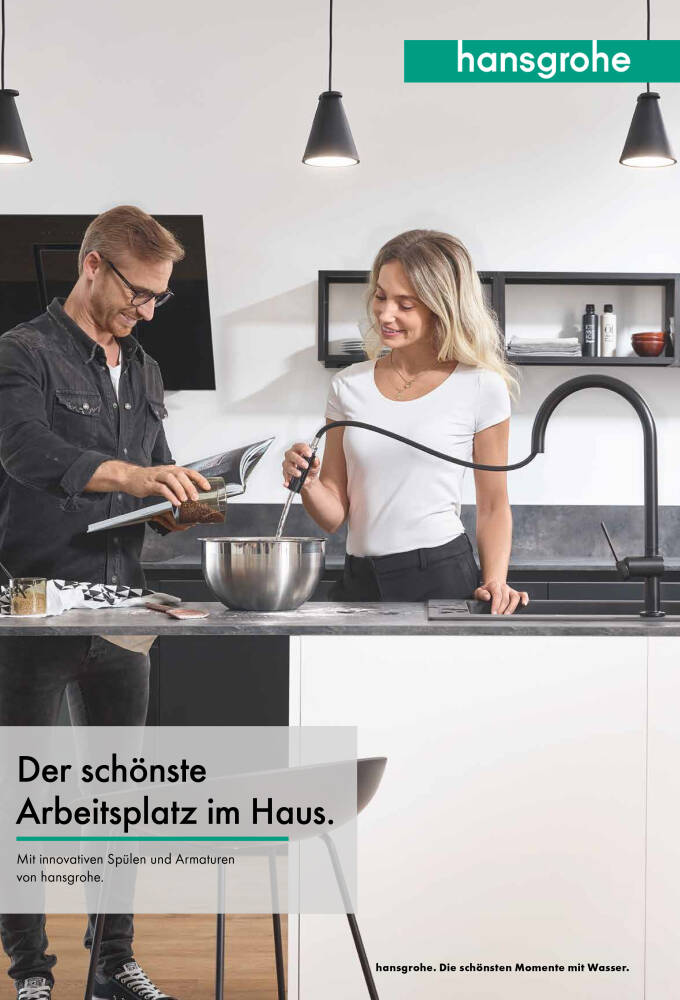 hansgrohe kitchen brochure with taps and sinks.