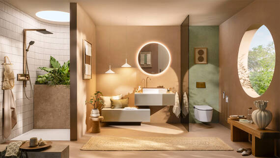Volledig met hansgrohe ingerichte droombadkamer in Brushed Bronze.