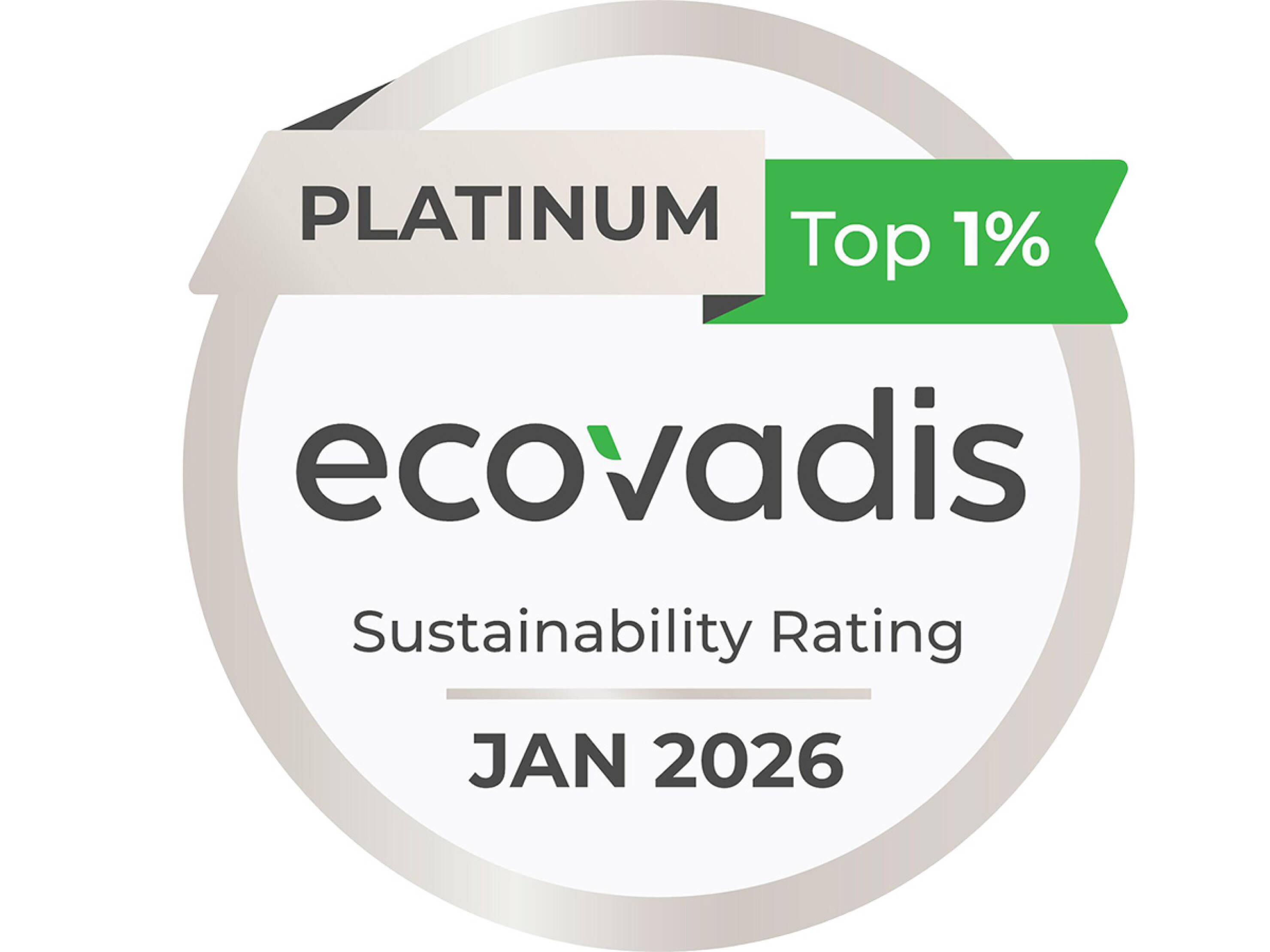 EcoVadis Platinum medal, Sustainability Rating 2026.