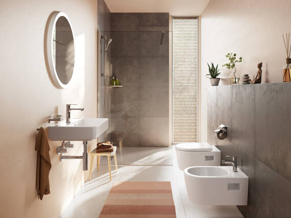 hansgrohe bathroom with matching hansgrohe bidet faucet.