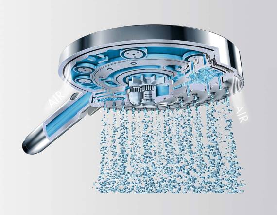 Soffione doccia a risparmio idrico con hansgrohe AirPower.