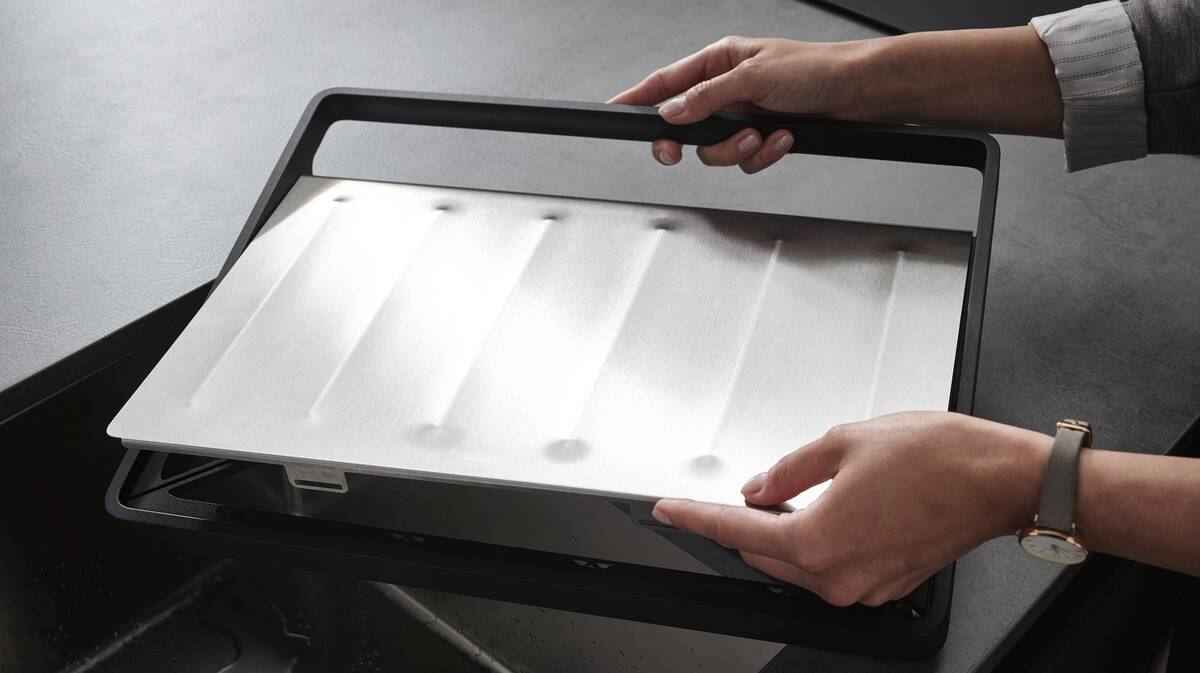 Stainless steel mobile draining board, frame.