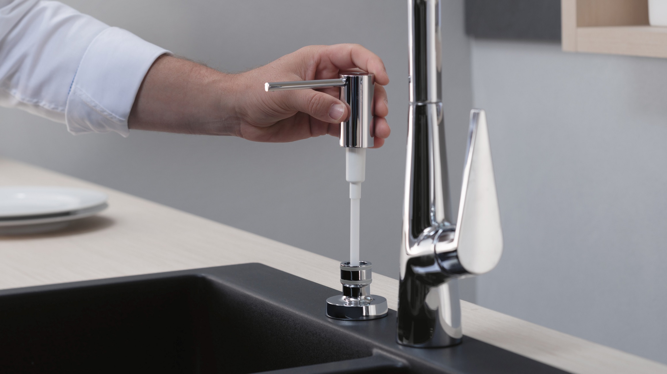 Under sink soap clearance dispenser