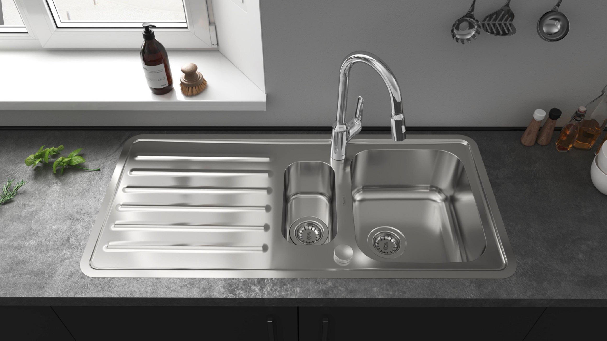 Affordable Stainless Steel Sinks With Top Of The Range Fixtures Hansgrohe Pro Int