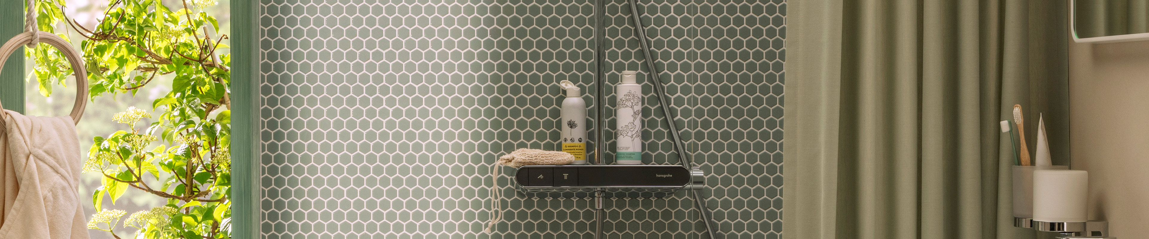 hansgrohe ShowerTablet Select 360 met geïntegreerde tablet.