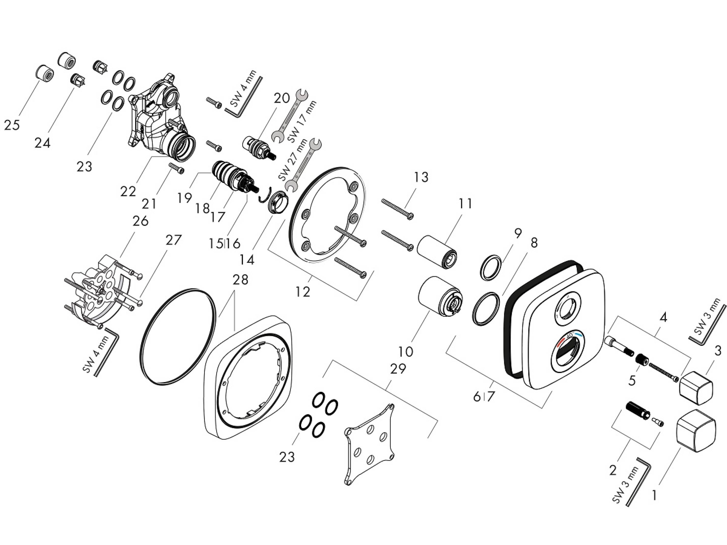 Technical drawing with numerous spare parts  Technical drawing with numerous spare parts