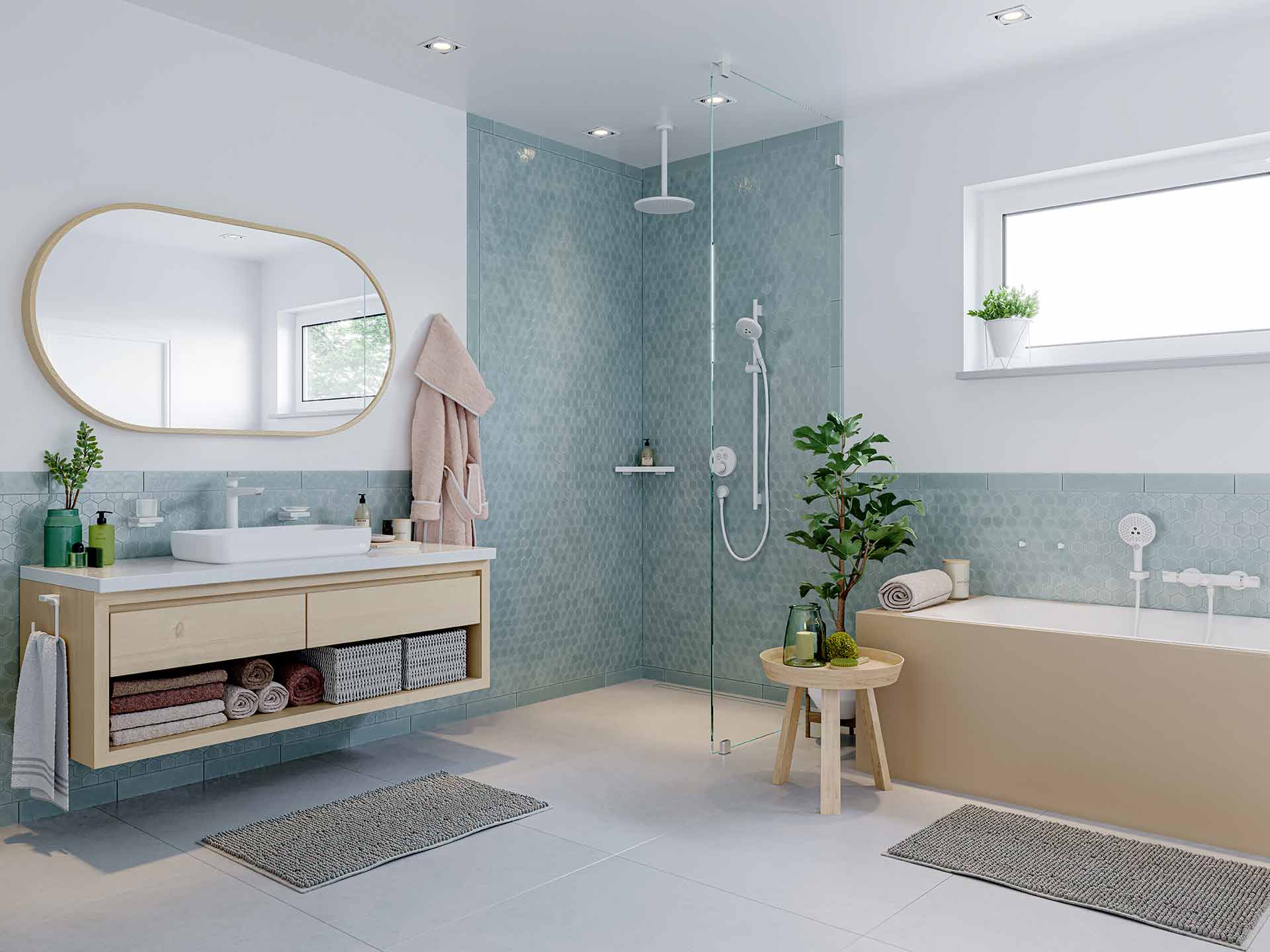 How to plan your bathroom with skillful use of shapes, colors, and light