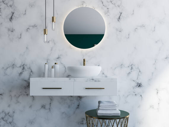Marble Smart Bathroom Vanity Cabinet With Sink And Mirror Looking  Combination One Hand Wash Basin Washbasin Toilet Round Mirror