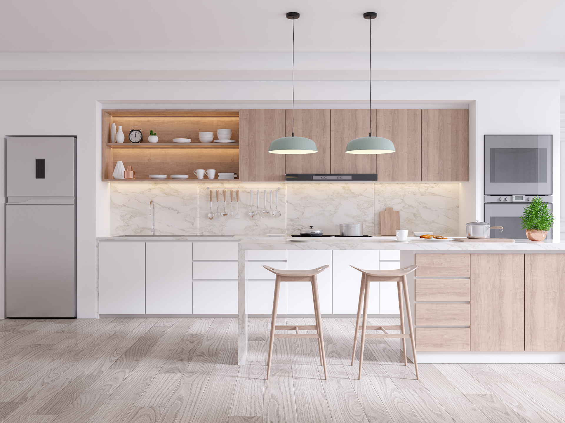 Handle-free kitchen for practical, no-frills functionality