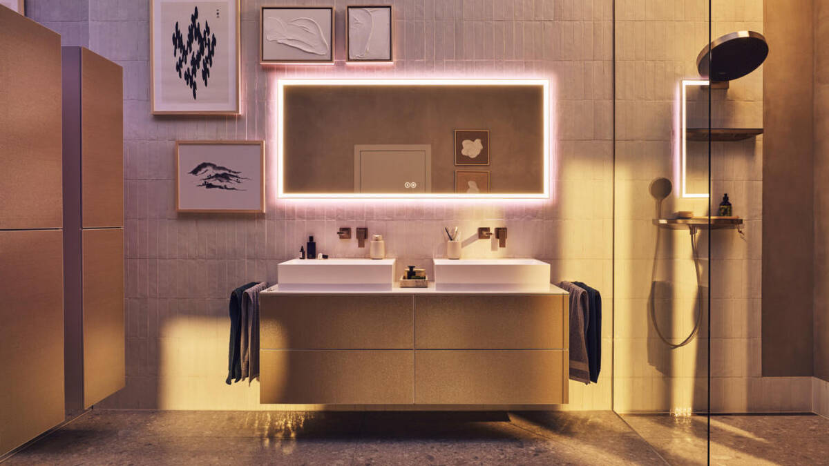 Modern bathroom in the evening light.