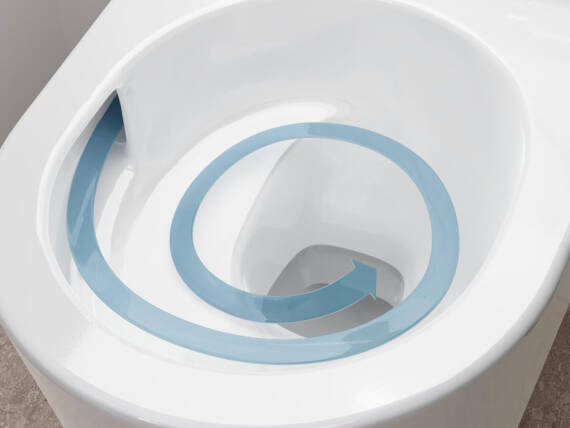 WC mit AquaHelix Flush Wasserwirbeltechnologie.