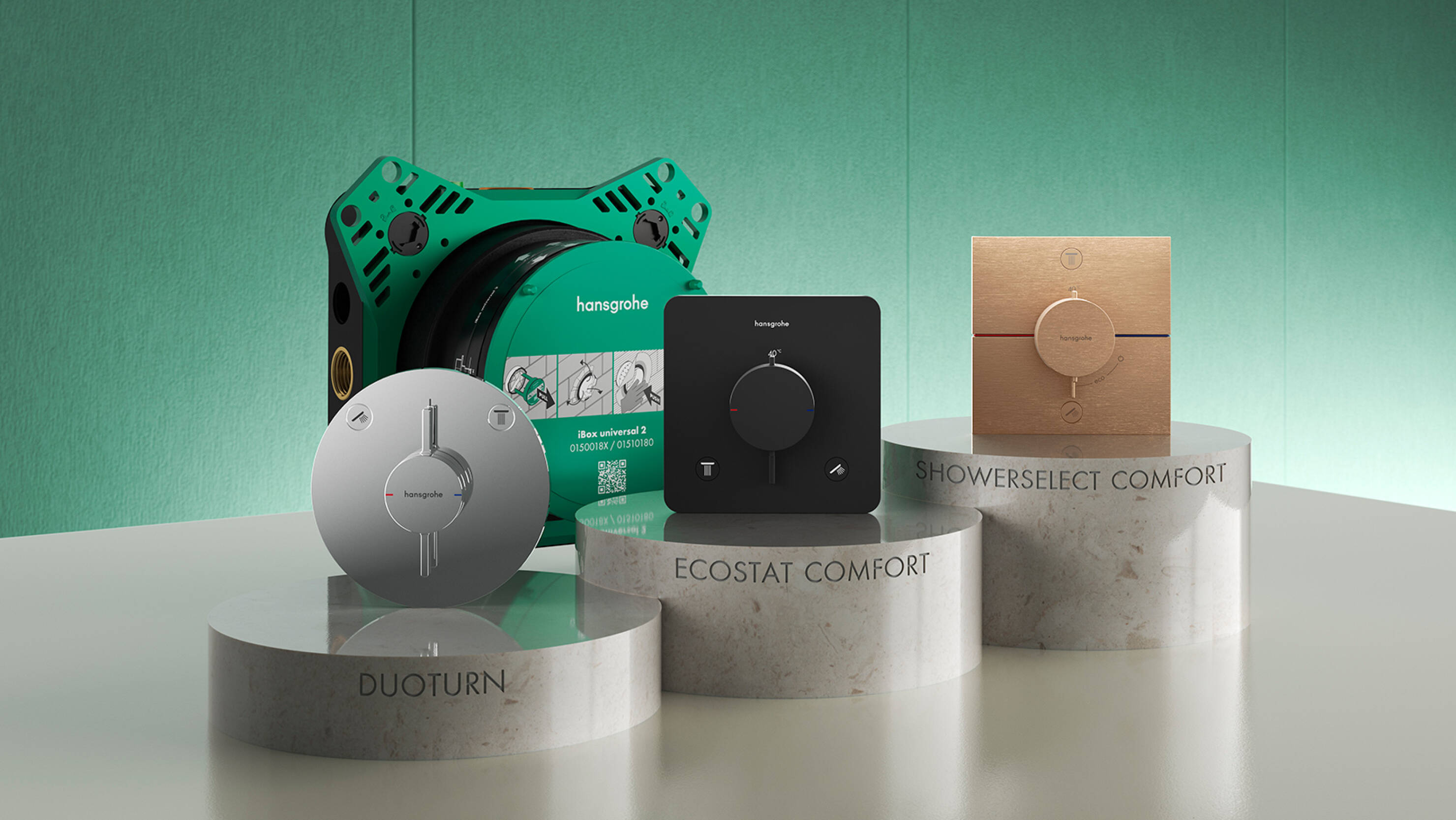 hansgrohe finish sets in various finishes, with iBox 2. hansgrohe finish sets in various finishes, with iBox 2.