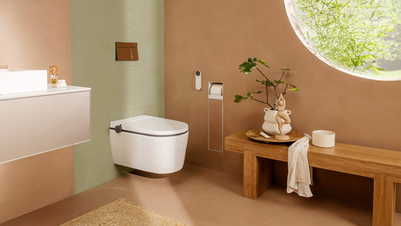 iFrame Element E flush plate in the bathroom with LavaPura.