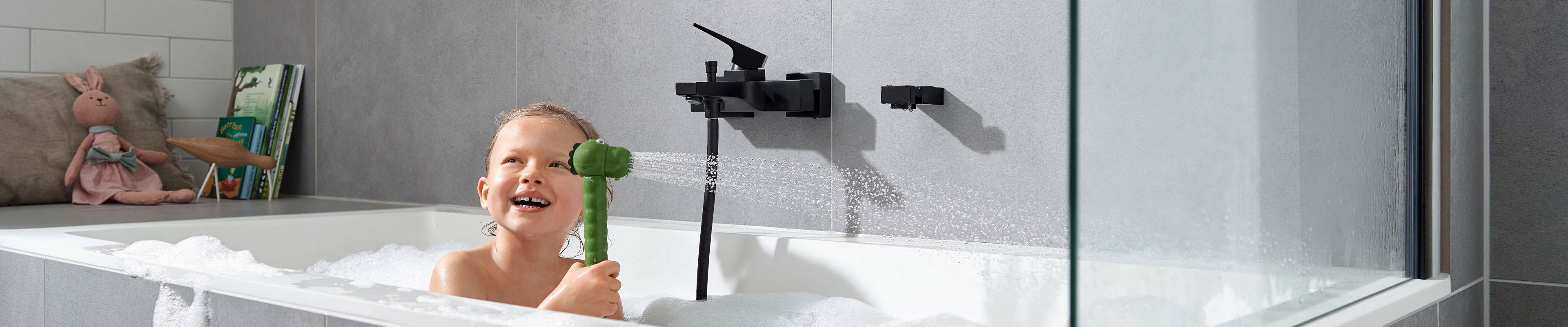  어린이용 샤워기: hansgrohe Jocolino, 악어 샤워 헤드.
