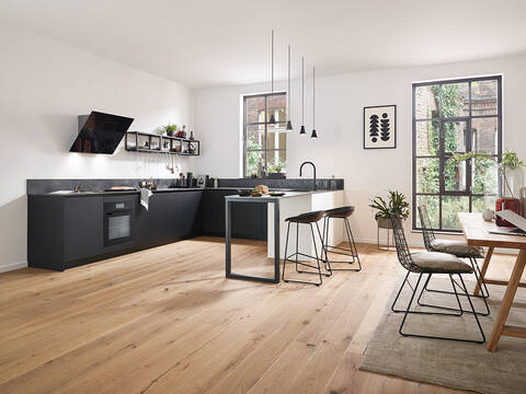 Modern, matte black kitchen on trend.