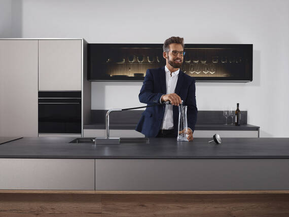 The kitchen tap in a linear design kitchen. The kitchen tap in a linear design kitchen.