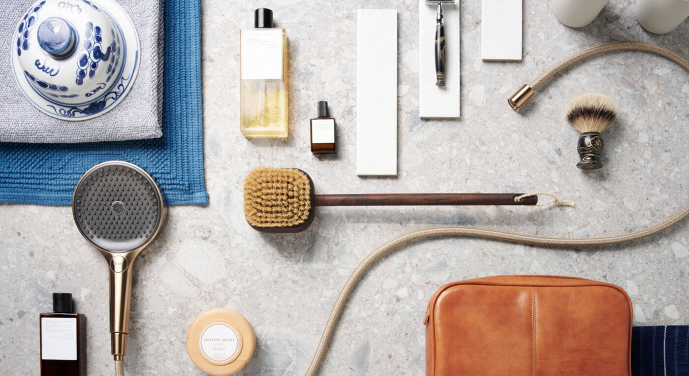 Moodboard mit Objekten zum hansgrohe Best-Ager-Bad.