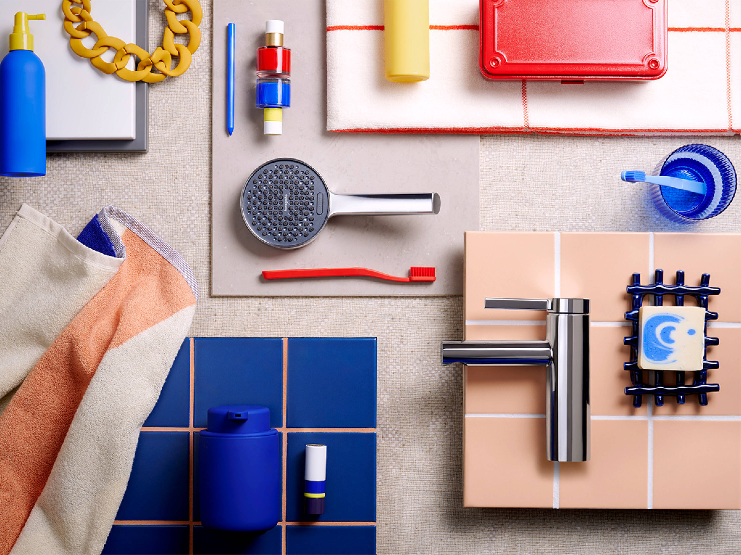 Colour and shape scheme for a low-cost hansgrohe bathroom. Colour and shape scheme for a low-cost hansgrohe bathroom.