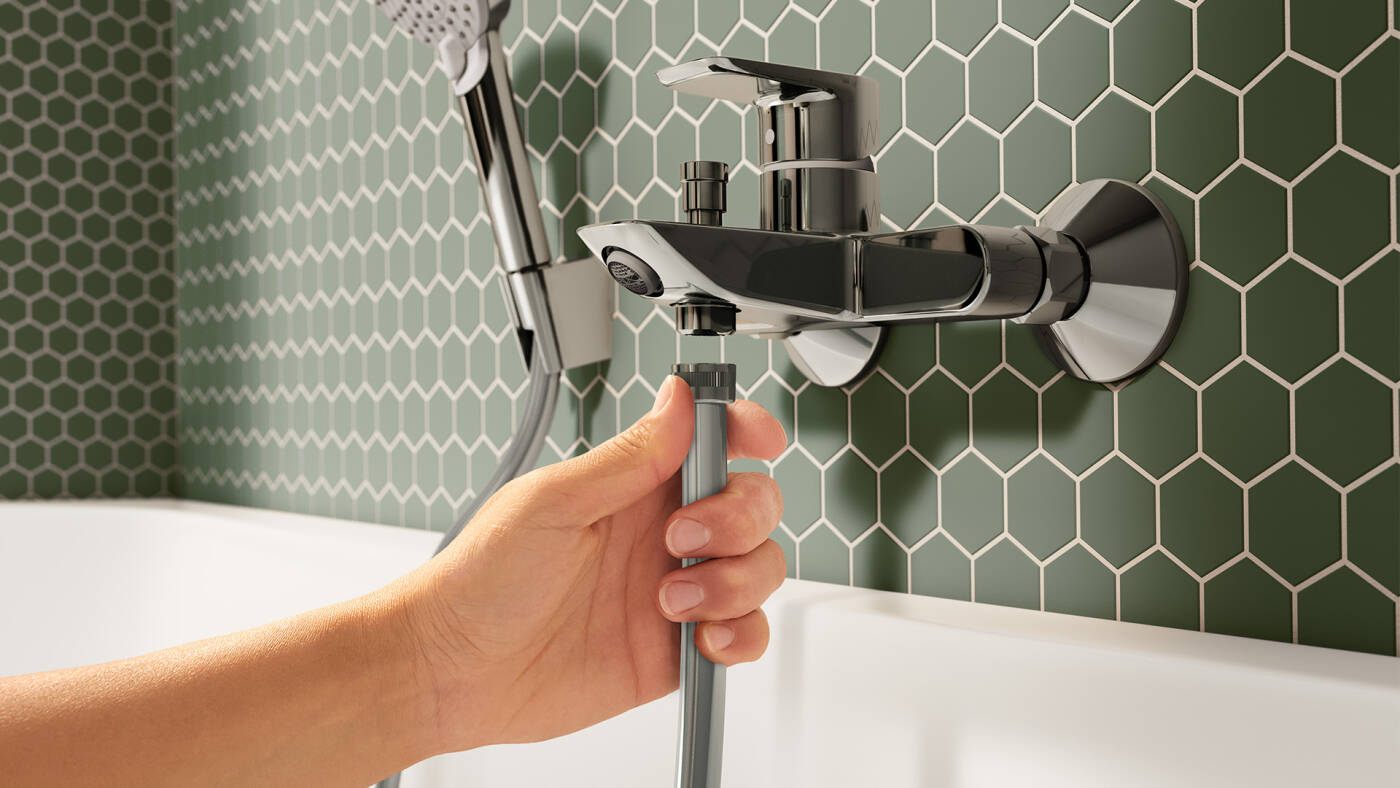 Neovis Q exposed installation bath tub faucet in the bathroom.